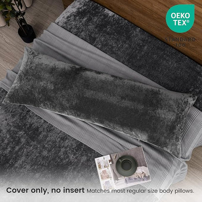 PHF Truly Velvet Zippered Body Pillowcase, No Insert, 1 Pack Ultra Soft Breathable Pillow Sham Cover with Zipper, 20"X 54" Long Luxury Cozy Warm Fuzzy Flannel Body Pillow Case, Charcoal/Dark Grey