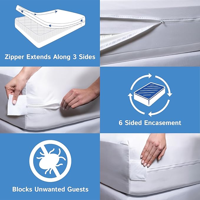 Twin XL Size Mattress or Box Spring Encasement (5" to 8" Depth) - Low Profile Twin Extra Long Waterproof Zippered Protector Hypoallergenic Premium Bed Cover Protects from Dust Allergens