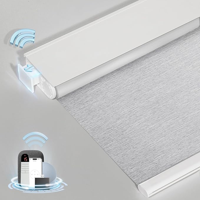 Smart Motorized Blinds with Remote, Cordless No-Drill Automatic Roller Shades, Blackout Electric Blind for Windows, Grey, 31 x 72