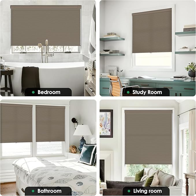 LazBlinds No Tools No Drill Cordless Cellular Shades, Light Filtering Honeycomb Shades for Home, Thermal Insulation Blinds for Windows, 21" W x 48" H, Taupe