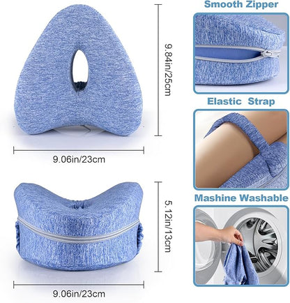 Knee Pillow for Side Sleepers, Leg Pillow for Sleeping, Knee Pillow with Strap, Alignment Pillow Between Legs, Suitable for Relieving Leg, Back & Knee Pain, Machine Washable (Blue)