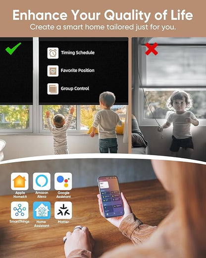 Kincmo Motorized Blinds with Remote,100% Blackout Motorized Roller Shades Work with Apple Homekit,Alexa,Google, Custom Electric Blinds with App,Voice Control (Vinyl Black)