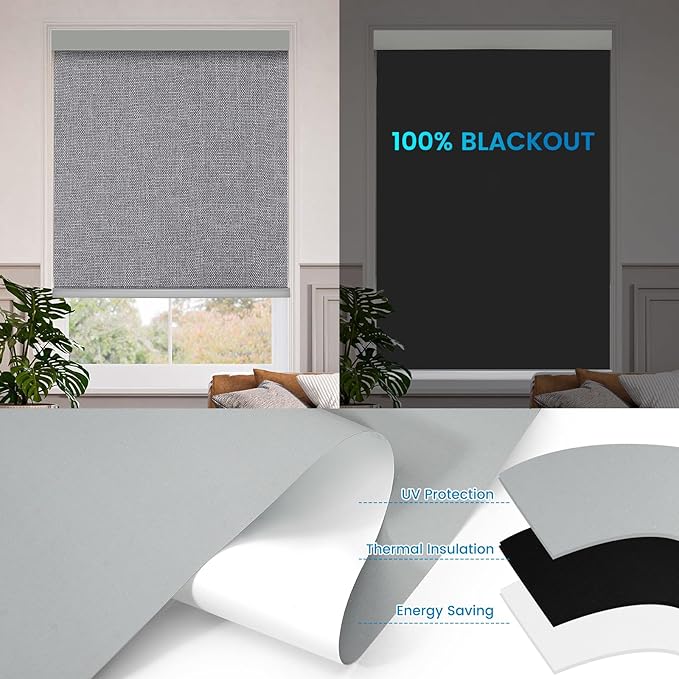 Motorized 100% Blackout Roller Shades – Custom Smart Blinds with Remote, Rechargeable Battery or Plug-in Motor, Tuya WiFi Optional, Home & Office Automatic Window Shades (Espresso Brown/CH9568)