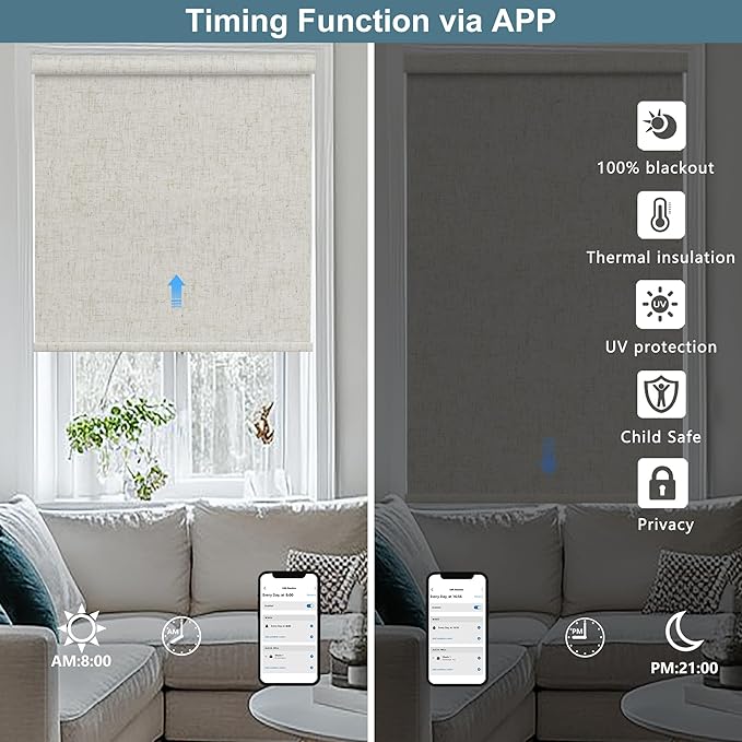 Bringnox No Drill Motorized Blinds with Remote,Blackout Windows,with Apple Homekit,Alexa,Google, with App,Voice Control Custom Size