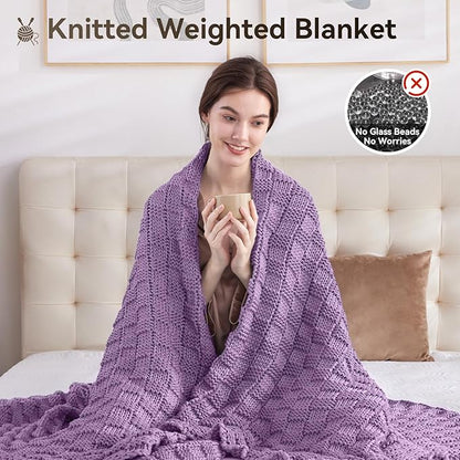 Knitted Weighted Blanket for Adult, No Beads Heavy Blanket 48” x 72'' 10lbs, Breathable Chunky Knit Blanket, Cooling Weighted Blanket for Hot Sleepers, Christmas Home Decor (Lilac)