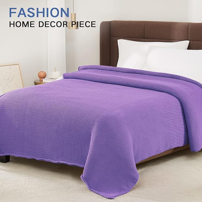 Guohaoi Knitted Weighted Blanket for Adults (Purple 48"x72" 20lbs) No Beads Cooling Throw Blanket for Hot Sleepers, Home Decor Breathable Chunky Knit Heavy Blanket Use on Full Size Bed