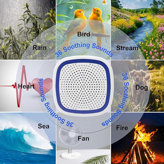 White Noise Machine,Wireless Connect Sound Machine with 36 Soothing Sounds, Sleep Machine for Adults Baby Kids，Memory Function,3 Timers,15 Volume Levels for Home, Office, Travel. (White-Blue, Small)
