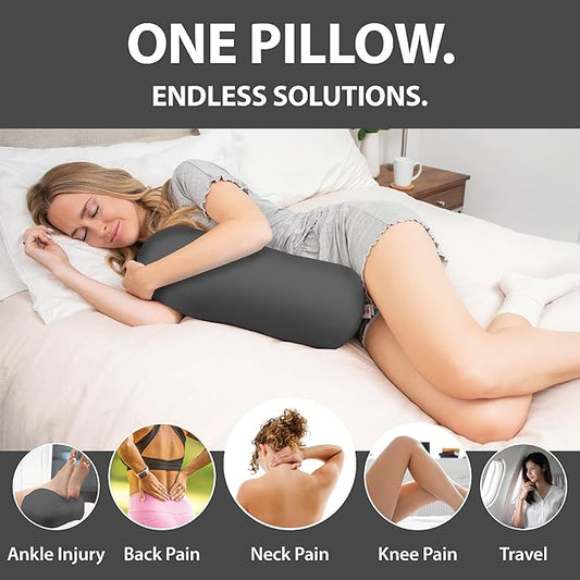 Core Products Jackson Roll Orthopedic Bolster Pillow - Neck, Back, Leg, Knee & Arm Support – Cervical & Lumbar Roll for Pain Relief, Spinal Alignment & Travel Comfort for Bed or Chair- Gray