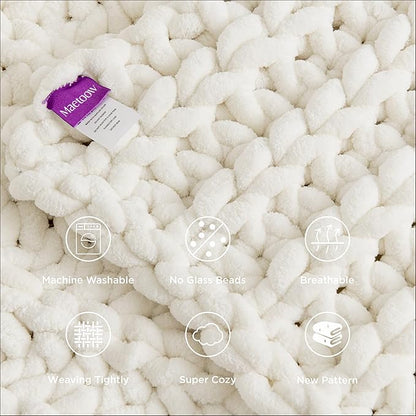 Maetoow Handmade 15 lb Soft Knitted Weighted Blanket, 48x 72 In Breathable Chunky Knit Gravity Blanket Throw, Home Decor for Sofa Couch bed, Cream