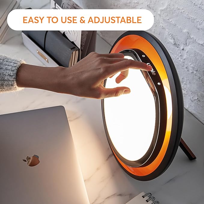 Lumie Halo | 10,000 Lux Light Therapy Lamp for Winter Blues Relief, Mood Boost, and Energy | Adjustable Brightness and Color Temperature | Simulates Natural Sunlight | Black/Copper