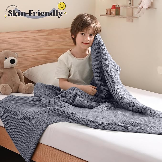 Guohaoi Knitted Weighted Blanket Kids (Light Grey 36"x48" 5lbs) No Beads Cooling Heavy Blanket, Home Decor Breathable Chunky Knit Throw Blanket for All-Season Use