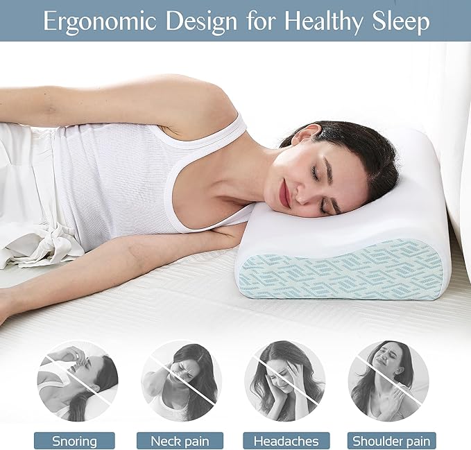 Memory Foam Pillows for Neck Pain Relief, Cooling Neck Pillow for Sleeping, Ergonomic Cervical Neck Support Pillow with Breathable Pillowcase for Side Back Stomach Sleepers
