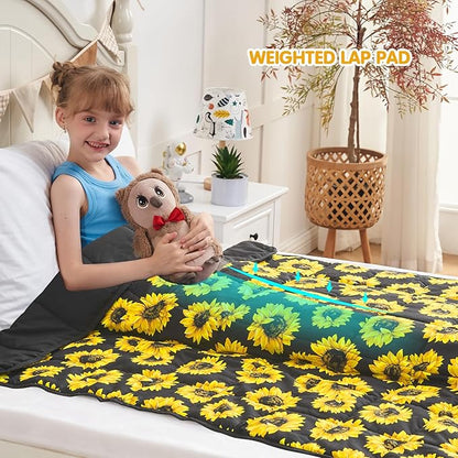 yescool Weighted Blanket 5 Pounds Cooling Weighted Lap Blanket, Sunflower Heavy Blanket for Sleeping, Breathable Weighted Throw Blanket Gift for 40-60lbs, 36"x48"
