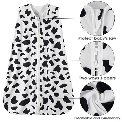 Baby Sleep Sack 6-12 Months Baby Wearable Blanket 100% Rayon Cotton 2-Way Zipper Toddler Sleeping Sack，Comfy Soft Lightweight TOG 0.3（Cow Print）