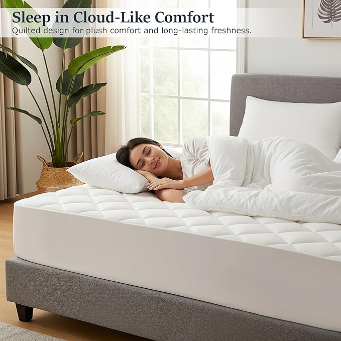 LUX Décor Twin Mattress Pad - Quilted Elastic Fitted Mattress Cover Protector Upto 16 Inches Deep Pocket - Soft Breathable Noiseless Mattress Topper (39 X 75)