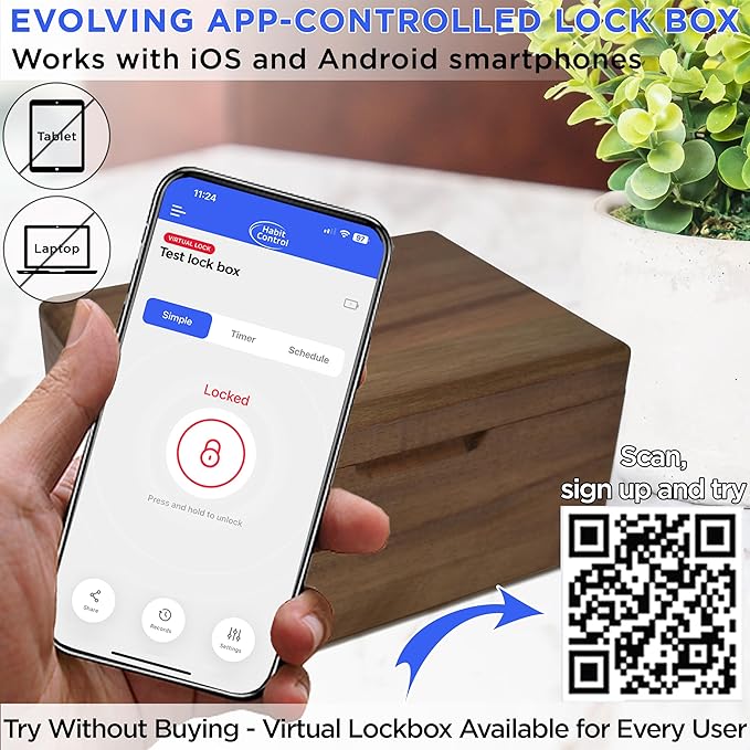 Lock Box with Timer - App Small Timed Lockbox Self Control, Schedule and Simple Lock, Time Release Safe Locking Container for Snacks, Candy, Cookie, Medication, Electronic Devices Kids