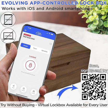 Lock Box with Timer - App Small Timed Lockbox Self Control, Schedule and Simple Lock, Time Release Safe Locking Container for Snacks, Candy, Cookie, Medication, Electronic Devices Kids