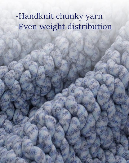 YnM Weighted Blanket, Handmade Chunky Knitted Design, Soft and Cozy, Temperature Regulating and Breathable, Machine Washable Throw for Sleep or Home Decor (Blue Fancy Yarn, 80x87 Inch, 25lbs)