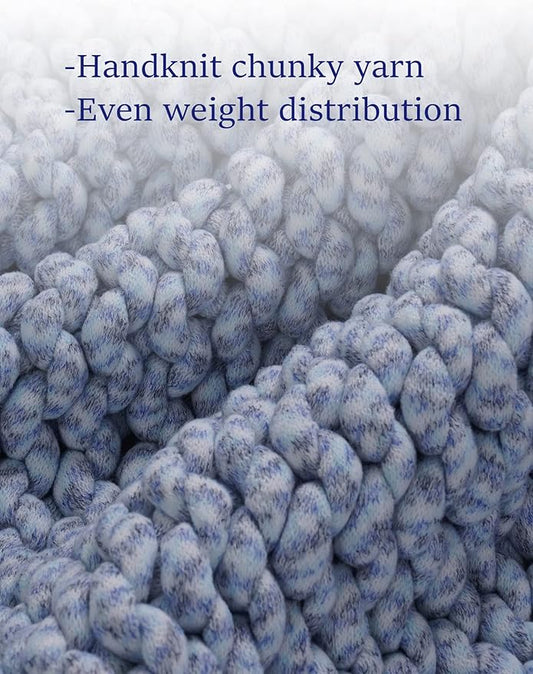 YnM Weighted Blanket, Handmade Chunky Knitted Design, Soft and Cozy, Temperature Regulating and Breathable, Machine Washable Throw for Sleep or Home Decor (Blue Fancy Yarn, 80x87 Inch, 25lbs)