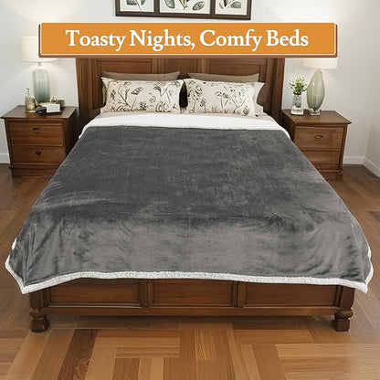 Electric Heated Blanket 72"x84" Full Size Flannel & Sherpa - 4 Heat Settings & 10H Auto Shut Off for Safe Overnight Use, Fast Heating, Machine Washable for Bed, Couch, Office - Light Gray