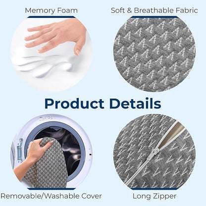 5 STARS UNITED Knee Pillow for Back Sleeping – Memory Foam Cushion for Sciatica Pain Relief – Under Leg Support for Sleeping on Back – Half Moon Bolster for Bed, Gray