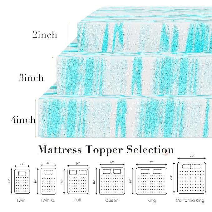 NEWBULIG 2 Inch King Cooling Gel Memory Foam Mattress Topper, Breathable Bed Pad for Sleeper Sofa, Couch, RV and Camper, CertiPUR-US Certified