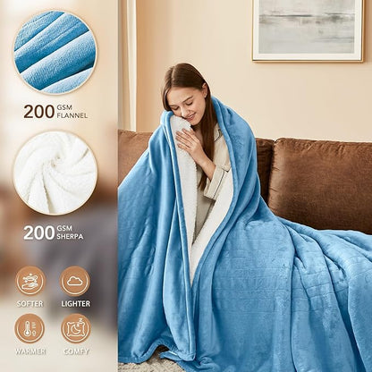 Homemate Electric Heated Blanket Queen Size - 84"x90" Heating Blanket Queen Size Dual Control 1/2/4/6/8 Hours Auto-Off 10 Heat Level Over-Heat Protection Flannel Sherpa ETL Certification