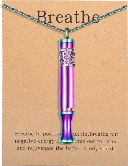 Anxiety Relief Pendant Mindfulness Breathing Necklace - Essential Oil Diffuser & Personal Inhaler Aromatherapy Necklaces for Women & Men (Rainbow)