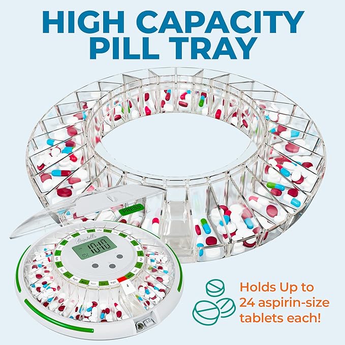 Automatic Pill Dispenser with Sound Alarm for Timed Medicine Organizer - 28 Day Pill Dispenser Machine for Elderly with Alarm, Sound, Light - Timed Medication Dispenser Organizers