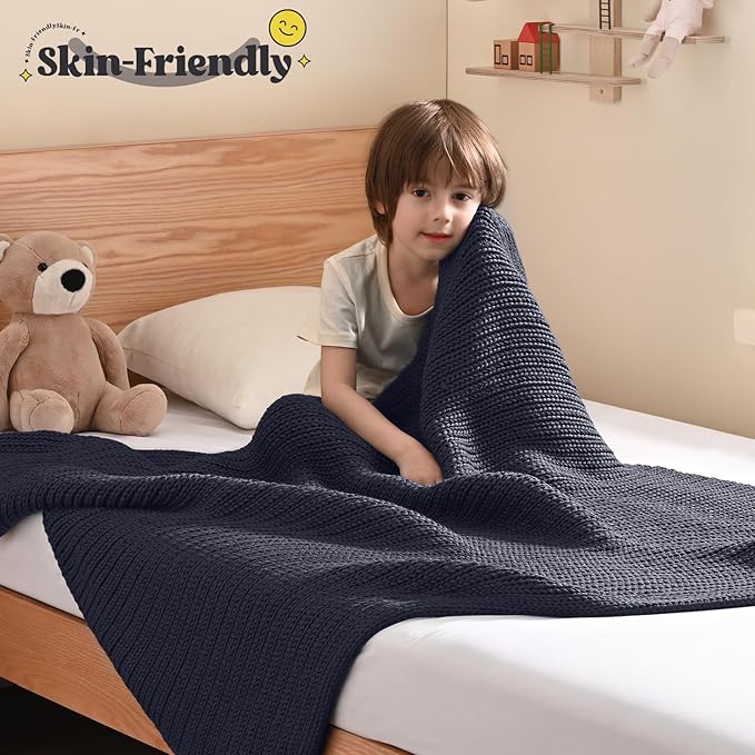 Guohaoi Knitted Weighted Blanket Kids (Dark Grey 40"x60" 10lbs) No Beads Cooling Heavy Blanket, Home Decor Breathable Chunky Knit Throw Blanket for All-Season Use