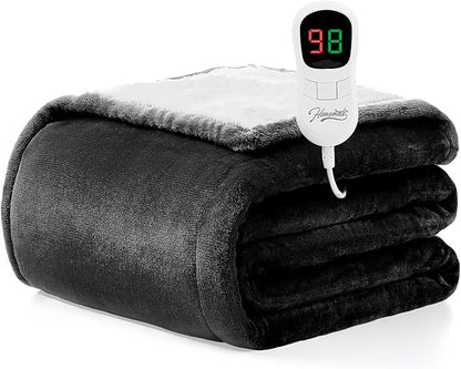 Homemate Heated Blanket Electric Throw - 50"x60" Heating Blanket Throw 1/2/4/6/8 Hours Auto-Off 10 Heat Level Over-Heat Protection Flannel Sherpa ETL Certification