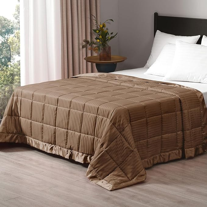 downluxe Weighted Blanket King Size, 18 lb Weighted Blanket with Glass Beads for All Season, Machine Washable Heavy Blanket (Brown, 90 X 108 Inch)