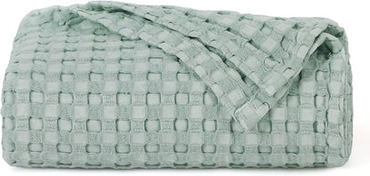Bedsure Cooling Cotton Waffle Weave Blanket - Lightweight Breathable Blanket of Rayon Derived from Bamboo for Hot Sleepers, Luxury Throws for Bed, Couch and Sofa, Mint Green, 50x70 Inches