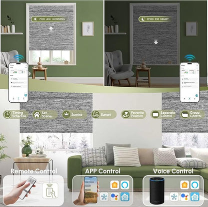 FineTell Motorized Blinds with Remote, 100% Blackout Roller Shades Compatible with Alexa,Apple Homekit,Google Home APP and Voice Control, Customized Electric Blinds (100% Blackout Dreamy Dark Grey)