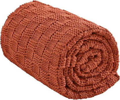 Knitted Weighted Blanket for Adult, No Beads Heavy Blanket 50” x 60'' 10lbs, Breathable Chunky Knit Blanket, Cooling Weighted Blanket for Hot Sleepers, Christmas Home Decor (Orange)
