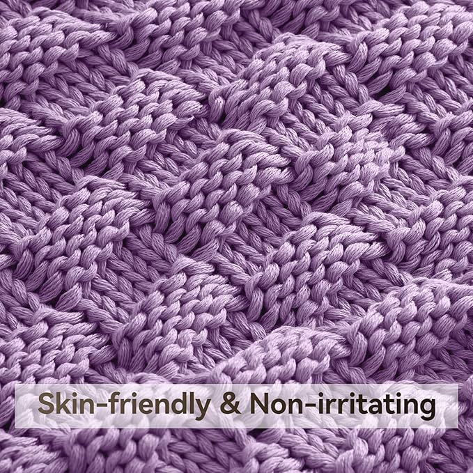 Knitted Weighted Blanket Adult, No Beads Heavy Blanket 50” x 60'' 5lbs, Breathable Chunky Knit Blanket, Cooling Weighted Blanket for Hot Sleepers, Christmas Home Decor (Lilac)