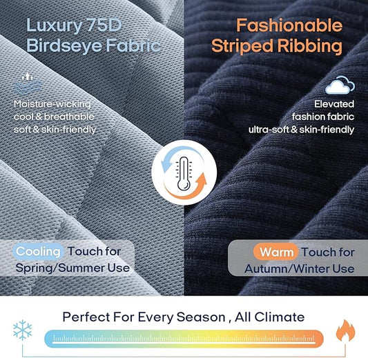 ZonLi 20lbs Weighted Blanket for Adults Sleeping, Double-Sided All Season Reversible 75D Cooling Mesh & Warm Ribbed Microfiber, 48"x72" Navy Blue Contrast Color, Machine Washable