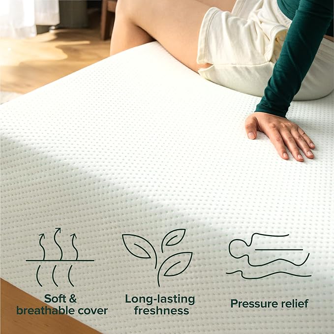 Zinus 12 Inch Full Green Tea Memory Foam Mattress [New Version], Fiberglass Free, Medium Firm Feel, Zoned Pressure Relief, Certified Safe Foams & Fabric, Mattress in A Box