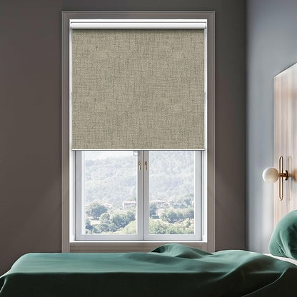GENIMO 100% Blackout Roller Window Shades, Window Blinds Cordless with Thermal Insulated, UV Protection Fabric, Mini French Door Blinds for Home, Office, Bedroom, Easy to Install, Brown, 45" W X 72" H