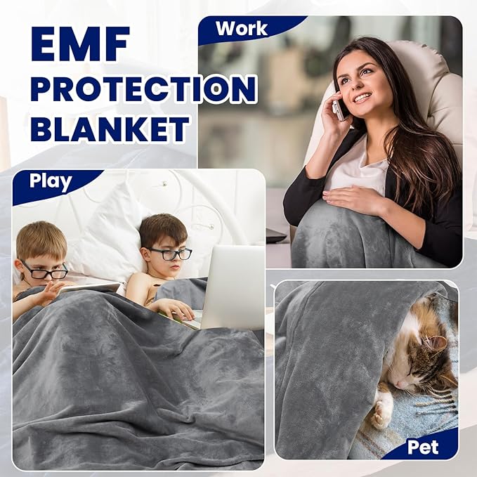 Preboun 61 x 51.18 Inch Large Faraday Blanket for Protection Pregnant Babies, Emf Blocker Blanket for 5 g, Bluetooth, Phone Towers, Two Sides Using for Beds Couches Travel (Flannel, Grey)