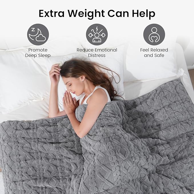 Weighted Blanket for Adults Twin Size 15 lbs, Dual Sided Soft Fuzzy Jacquard Sherpa Weighted Blankets for Sleeping, Cozy Fluffy Heavy Blanket for Couch Bed Sofa, Grey, 48 x 72 inches