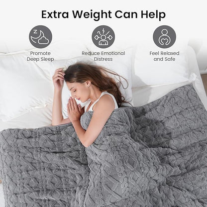 Drewin Weighted Blanket Twin Size 12lbs, Ultra-Cozy Warm Sherpa Weighted Blankets for Sleeping and Relaxing, Classy Soft Jacquard Knitted Heavy Blanket for Sofa Bed, Grey, 48 x 72 inches