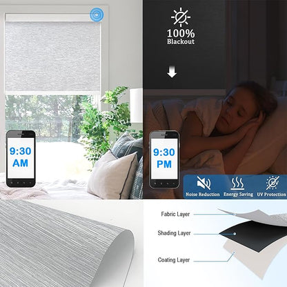 Motorized Blinds with Remote Cordless Automatic Motorized Shades Custom Blinds for Windows Smart Curtains Compatible with Alexa Google Home(Blackout Jacquard Grey,W36 x H72in)