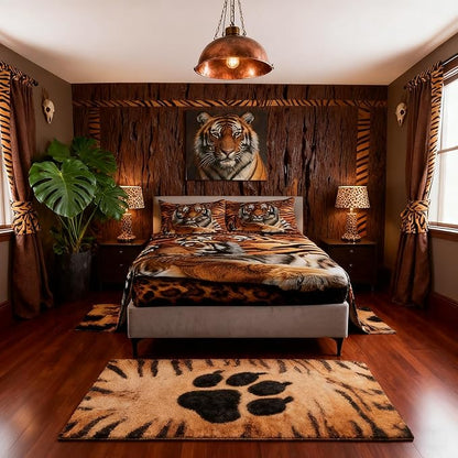 Manfei Tiger 3D Print Sheet Set Queen Wild Animals Bedding Set for Kids Teens Room Decor,Animal Fur Soft Bed Sheet Set 4pcs with Deep Pocket Fitted Sheet + Flat Sheet + 2 Pillowcases