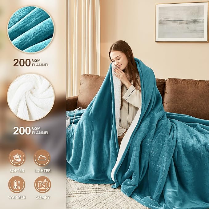 Homemate Electric Heated Blanket King - 100"x90" Heating Bed Blankets Throw with 10 Heating Levels 8 Hours Auto Off Fast Heating Over-Heated Protection Ultra Soft Warm Flannel ETL Certified