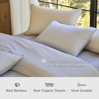 DOZ Duvet Cover Set, 100% Viscose derived from Bamboo, Organically Grown, Buttery Soft, Cooling Duvet Covers, High GSM, 1 Duvet Cover and 2 Pillowcases, 90"x90" (Stripe, Full/Queen)
