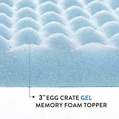 Best Price Mattress 3 Inch Egg Crate Memory Foam, Cooling Gel Infusion, King Mattress Topper, Dorm Essentials, Blue