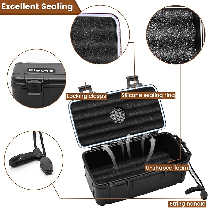 Flauno Travel Cigar Humidor - Portable Cigar Case kit with Cigar Cutter, Cigar Punch, Cigar Holder, Humidifier & Dropper, Waterproof, Crushproof, Airtight (Holds up to 15 Cigars)