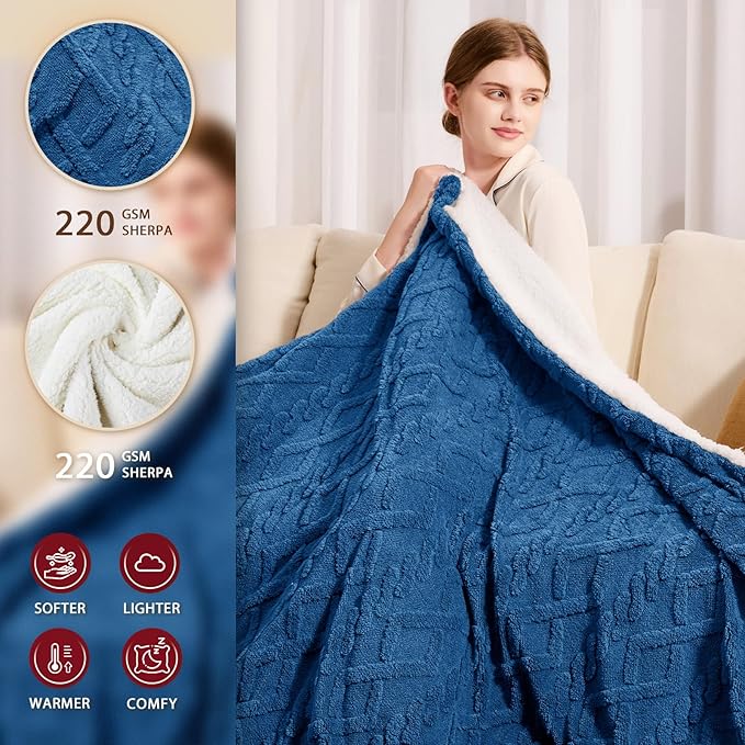 Heated Electric Blanket Full Size-72"x84" Heating Blanket with 10 Heating Levels & 5 Time Settings Over-Heat Protection，Winter Warmer for Adults with ETL Certification（Blue）