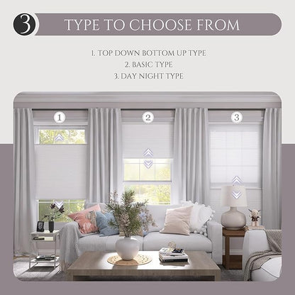 Motorized Top Down Bottom Up Cellular Shades, Smart Electric TDBU Honeycomb Blind with Remote, Blackout or Light Filtering Fabric, Automatic Cellular Shade for Home and Office Indoor Window